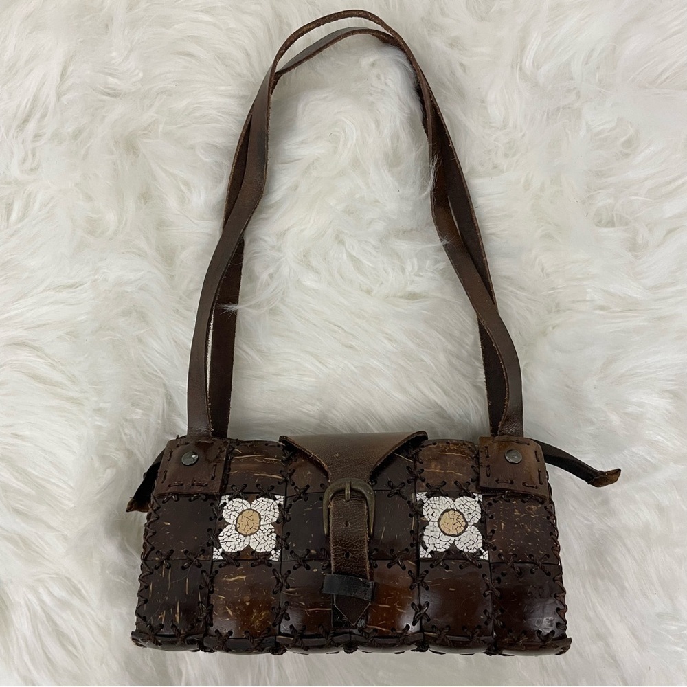 HAND Made Leather and Coconut Shell Purse